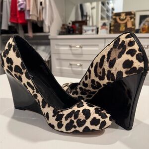 White House Black Market leopard wedge shoes